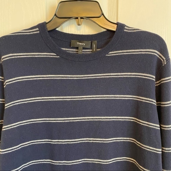 THEORY Riland Striped Wool Blend Pullover Sweater in Navy/Grey Size M - Picture 4 of 10
